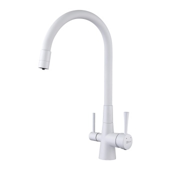 Смеситель для кухни Lemark Comfort гибкий излив, подкл. к фильтру LM3075W белый