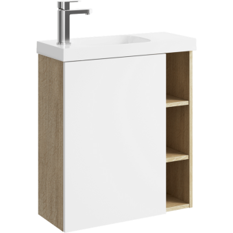 Тумба подвесная AQWELLA Alba 60 левая, дуб давос/белый мат. + рак. Compact Slim 60