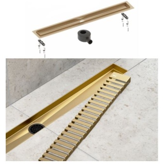 Душевой лоток TIMO Drain System 800 с вставкой "lines", Золото матовое