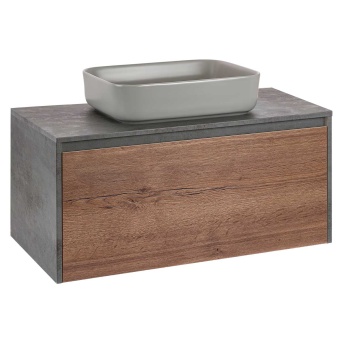 База под раковину VINCEA Mesa 1000 подвесная, 1 выкатной/1 скрытый ящика soft close,T.Oak+Beton