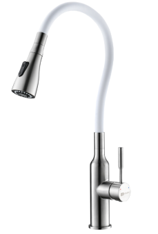 Смеситель для кухни Lemark Expert, с гибким изливом, белый/сатин LM5082S-White