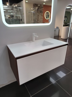 Тумба Fly подв. 100х49,6х44, W10 шпон/M05 +столеш. Solid Surface с раков.46х29 +слив 53151BR